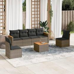 Salon de jardin avec coussins 7 pcs gris r&eacute;sine tress&eacute;e
