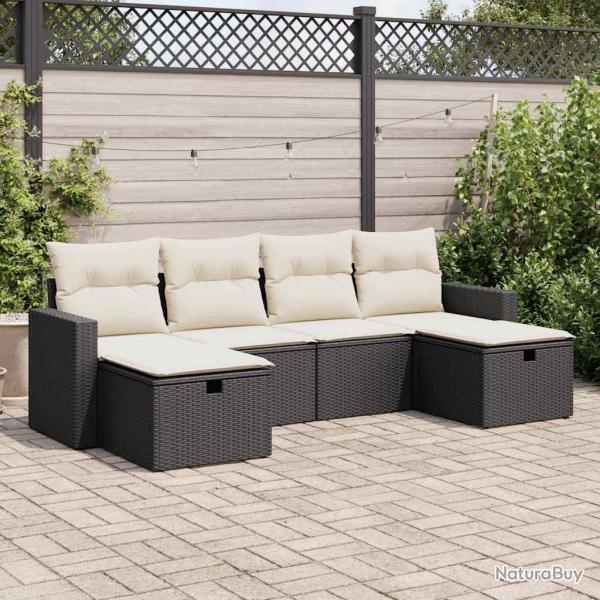 Salon de jardin 6 pcs avec coussins noir r�sine tress�e