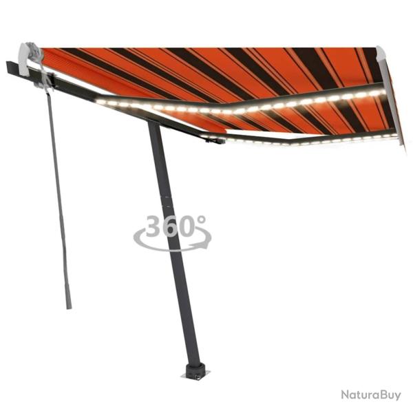 Auvent manuel r�tractable avec LED 300x250 cm Orange et marron alsavelo