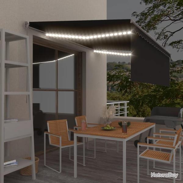 Auvent manuel r�tractable et store et LED 4x3 m Anthracite
