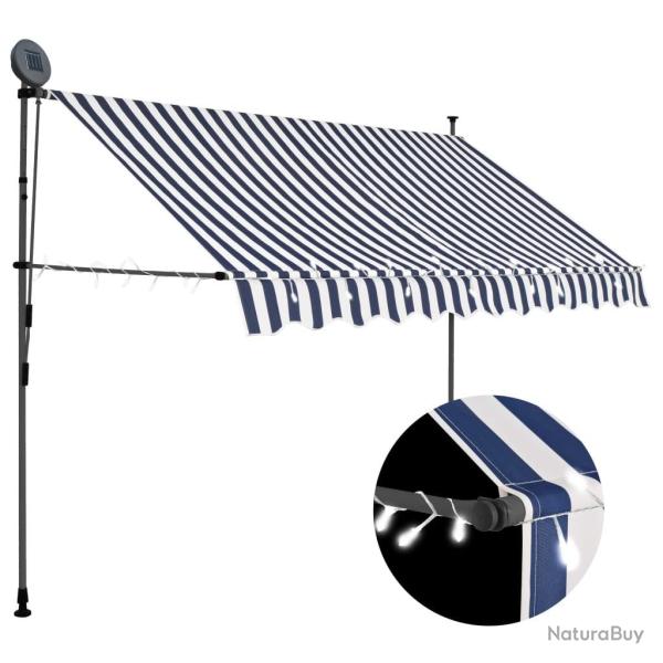 Auvent manuel r�tractable avec LED 300 cm Bleu et blanc