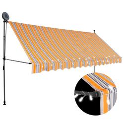 Auvent manuel r&eacute;tractable avec LED 350 cm Jaune et bleu