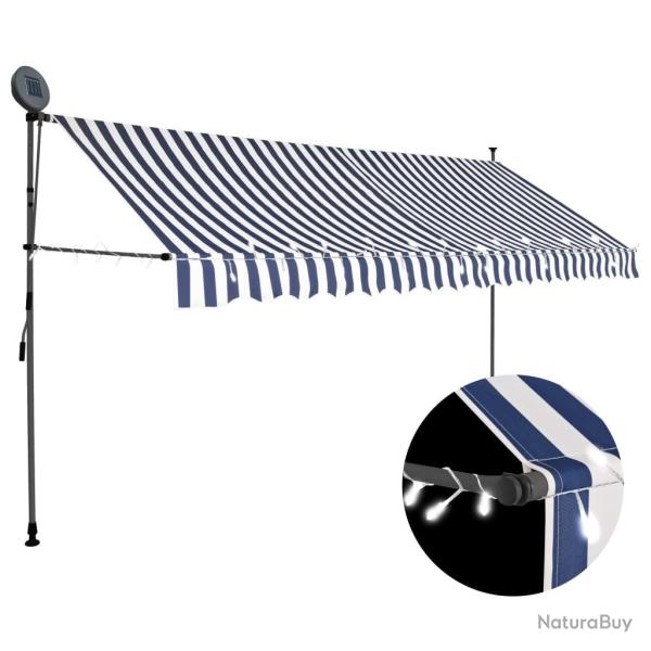 Auvent manuel r�tractable avec LED 350 cm Bleu et blanc