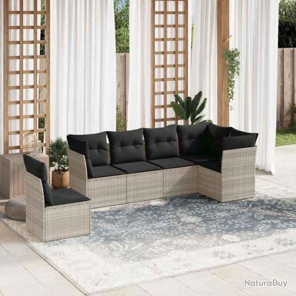 Salon de jardin 6 pcs avec coussins gris clair r�sine tress�e