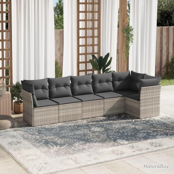 Salon de jardin 6 pcs avec coussins gris clair r�sine tress�e