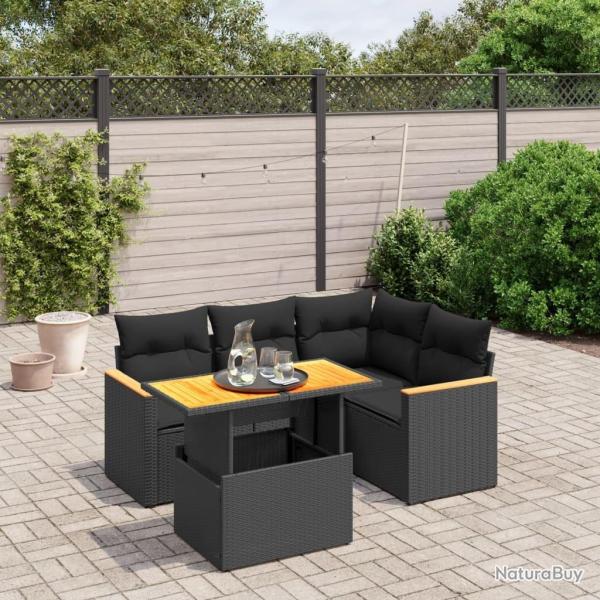 Salon de jardin 5 pcs avec coussins noir r�sine tress�e
