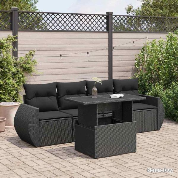 Salon de jardin 5 pcs avec coussins noir r�sine tress�e alsavelo