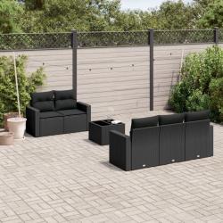 Salon de jardin 6 pcs avec coussins noir r&eacute;sine tress&eacute;e alsavelo