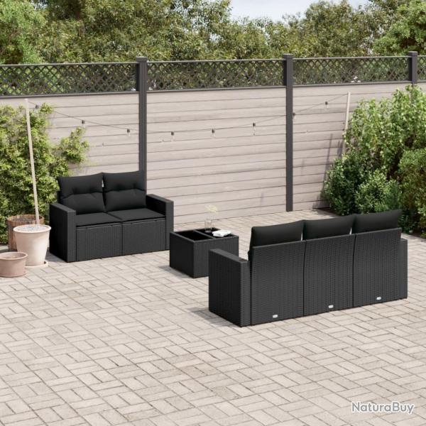 Salon de jardin 6 pcs avec coussins noir r�sine tress�e alsavelo