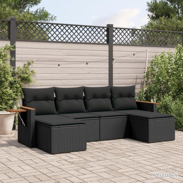 Salon de jardin 6 pcs avec coussins noir r�sine tress�e