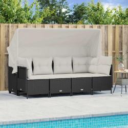 Salon de jardin 5 pcs avec coussins noir r&eacute;sine tress&eacute;e