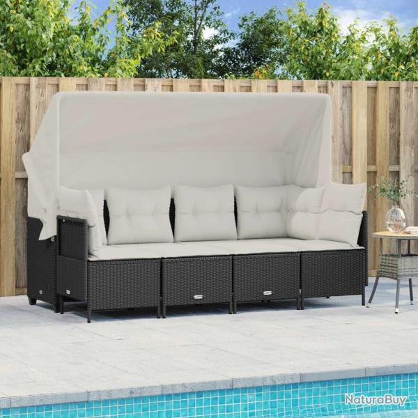 Salon de jardin 5 pcs avec coussins noir r�sine tress�e