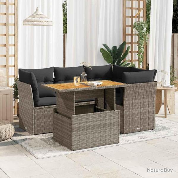Salon de jardin 5 pcs avec coussins gris r�sine tress�e