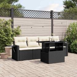 Salon de jardin 5 pcs avec coussins noir r&eacute;sine tress&eacute;e