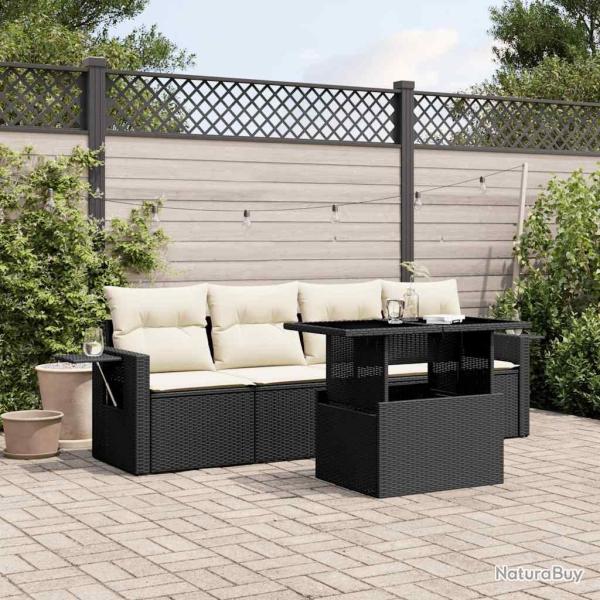 Salon de jardin 5 pcs avec coussins noir r�sine tress�e