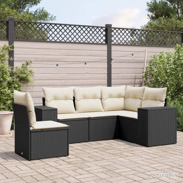 Salon de jardin 5 pcs avec coussins noir r�sine tress�e