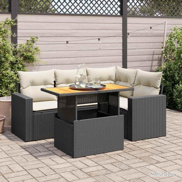 Salon de jardin 5 pcs avec coussins noir r�sine tress�e alsavelo