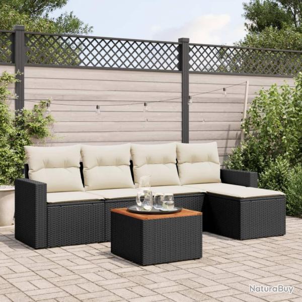 Salon de jardin 6 pcs avec coussins noir r�sine tress�e