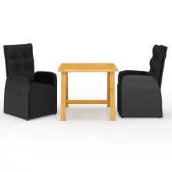 Ensemble &agrave; manger de jardin 3 pcs Noir alsavelo