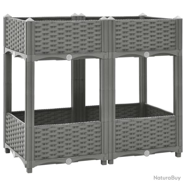 Jardini�re bac lit sur�lev� plantes fleurs terrasse jardin 80 x 40 x 71 cm polypropyl�ne gris 02_00