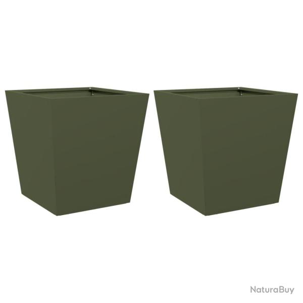 Jardini�re bac lit sur�lev� plantes fleurs jardin terrasses lot de 2 olive 40 x 40 x 40 cm acier ve