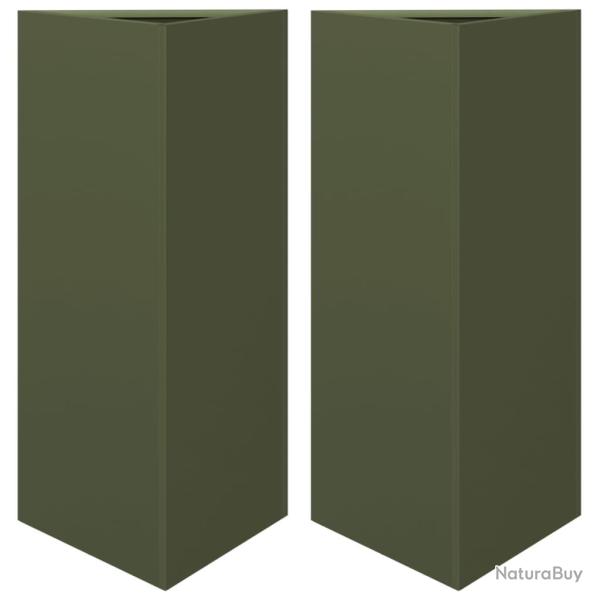 Jardini�re bac lit sur�lev� plantes fleurs jardin terrasses lot de 2 olive triangulaire 40 x 34,5 x