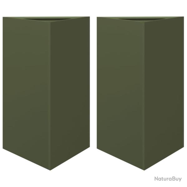 Jardini�re bac lit sur�lev� plantes fleurs jardin terrasses lot de 2 olive triangulaire 50 x 43 x 7