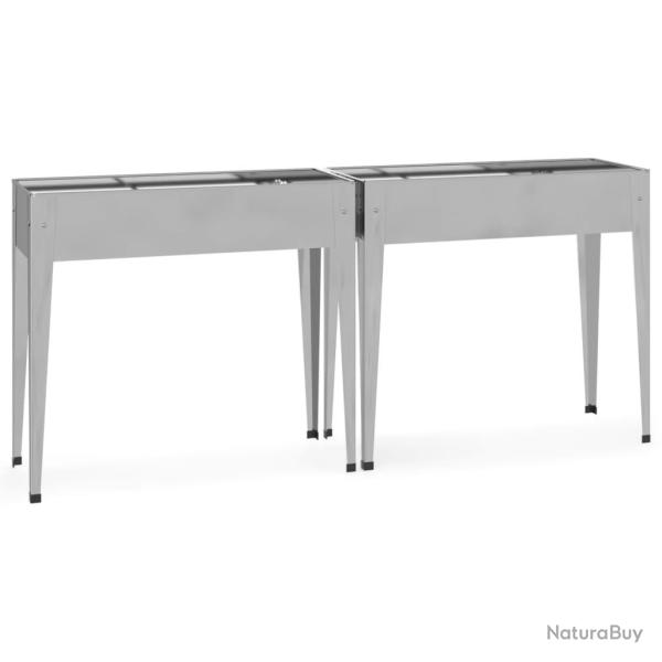 Jardini�re bac lit sur�lev� plantes fleurs jardin terrasses lot de 2 acier galvanis� Argent 02_0039