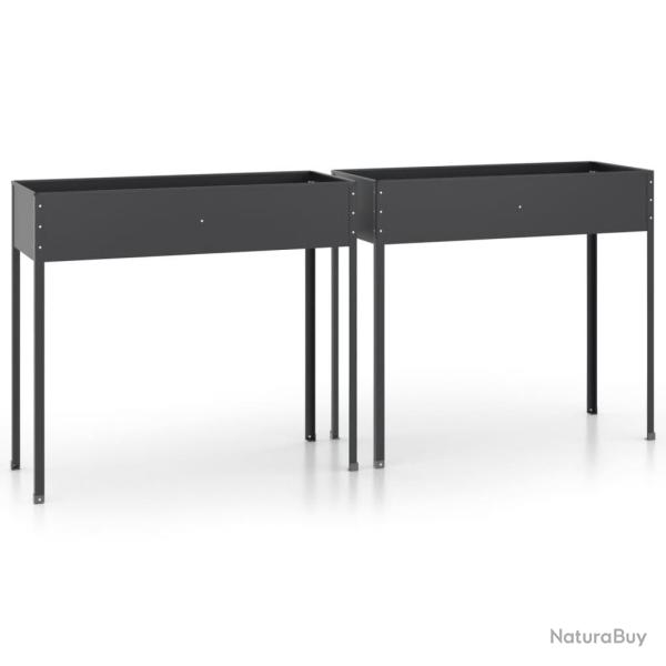 Jardini�re bac lit sur�lev� plantes fleurs jardin terrasses lot de 2 acier galvanis� anthracite 02_