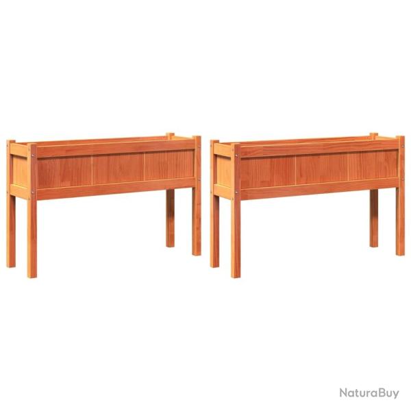 Jardini�re bac lit sur�lev� plantes fleurs jardin terrasses lot de 2 avec pieds cire bois de pin ma