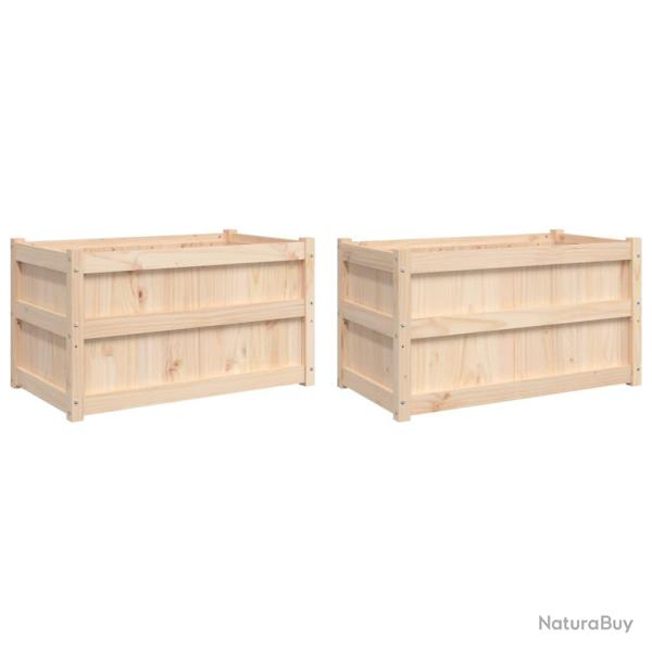 Jardini�re bac lit sur�lev� plantes fleurs jardin terrasses lot de 2 bois de pin massif marron 02_0