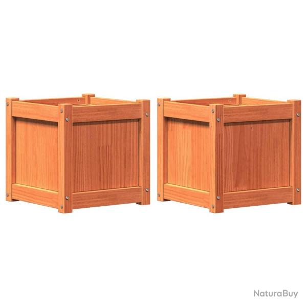 Jardini�re bac lit sur�lev� plantes fleurs jardin terrasses lot de 2 cire bois de pin massif marron