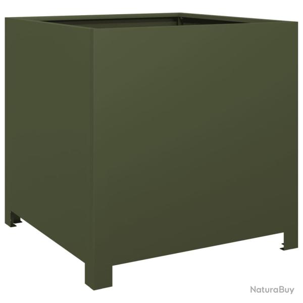 Jardini�re bac lit sur�lev� plantes fleurs terrasse jardin olive 50 x 50 x 50 cm acier vert 02_0038