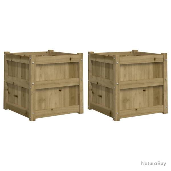 Jardini�re bac lit sur�lev� plantes fleurs jardin terrasses lot de 2 bois de pin impr�gn� marron 02