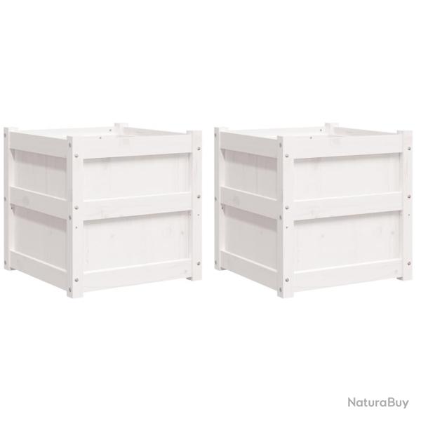 Jardini�re bac lit sur�lev� plantes fleurs jardin terrasses lot de 2 bois de pin massif blanc 02_00