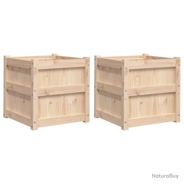 Jardini�re bac lit sur�lev� plantes fleurs jardin terrasses lot de 2 bois de pin massif marron 02_0