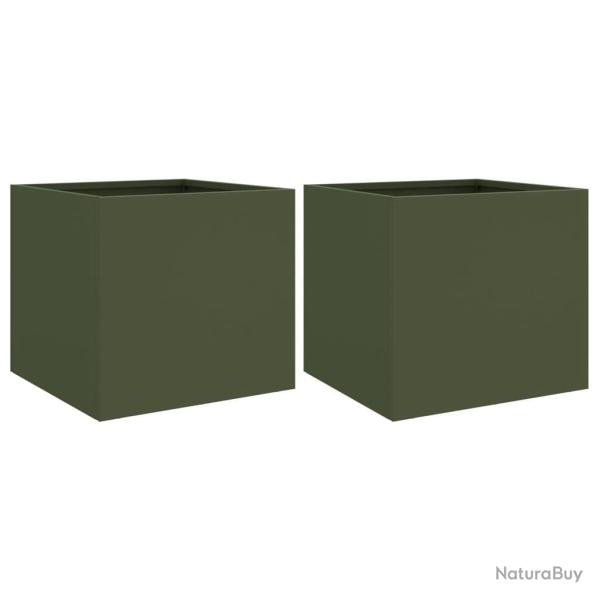 Jardini�re bac lit sur�lev� plantes fleurs jardin terrasses lot de 2 olive 32 x 30 x 29 cm acier ve