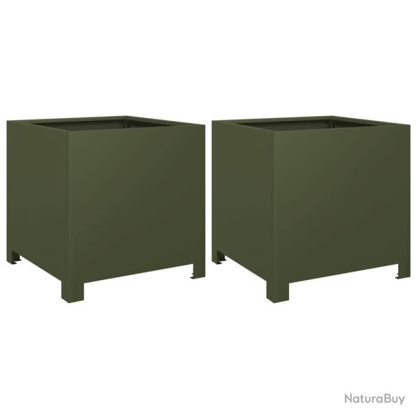 Jardini�re bac lit sur�lev� plantes fleurs jardin terrasses lot de 2 olive 40 x 40 x 40 cm acier ve