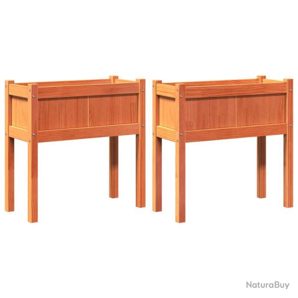 Jardini�re bac lit sur�lev� plantes fleurs jardin terrasses lot de 2 avec pieds cire bois de pin ma