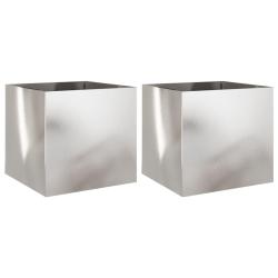 Jardini&egrave;re bac lit sur&eacute;lev&eacute; plantes fleurs jardin terrasses lot de 2 argent&eacute; 49 x 47 x 46 cm acier