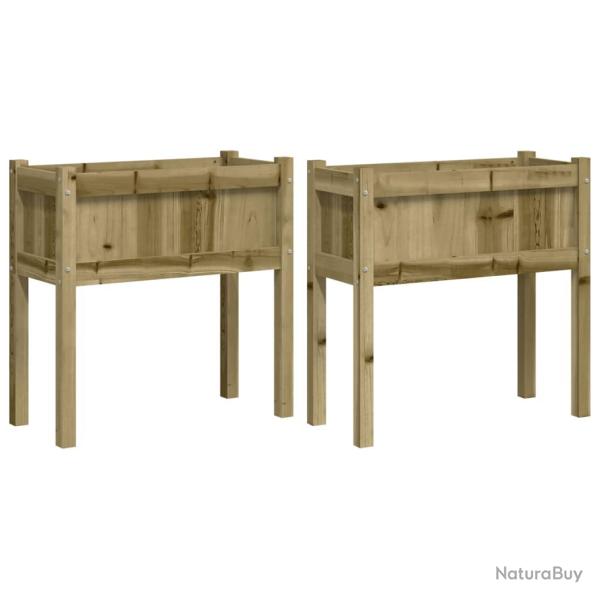 Jardini�re bac lit sur�lev� plantes fleurs jardin terrasses lot de 2 avec pieds bois de pin impr�gn