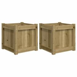 Jardini&egrave;re bac lit sur&eacute;lev&eacute; plantes fleurs jardin terrasses lot de 2 bois de pin impr&eacute;gn&eacute; marron 02