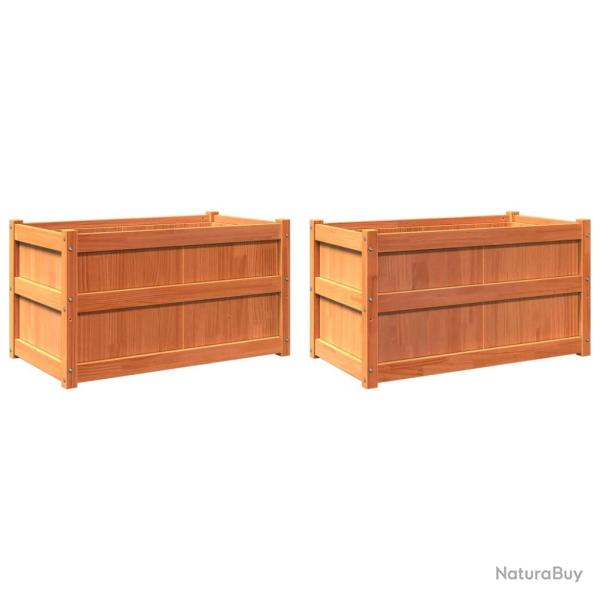 Jardini�re bac lit sur�lev� plantes fleurs jardin terrasses lot de 2 cire bois de pin massif marron