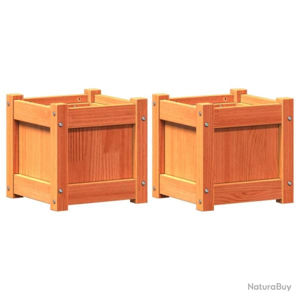Jardini�re bac lit sur�lev� plantes fleurs jardin terrasses lot de 2 cire bois de pin massif marron