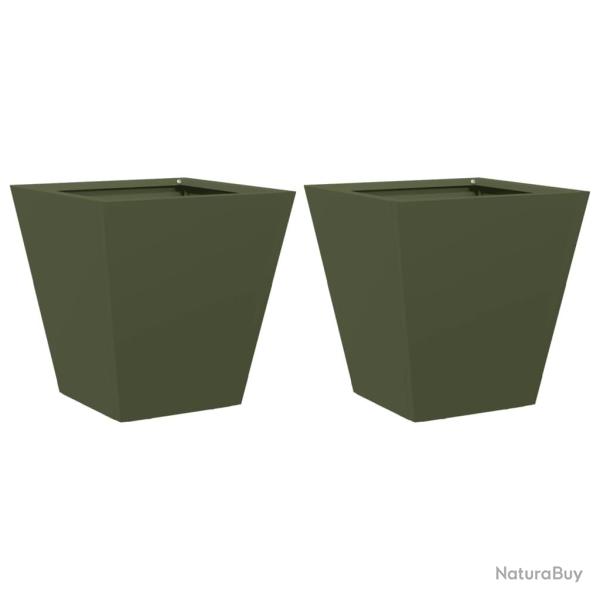 Jardini�re bac lit sur�lev� plantes fleurs jardin terrasses lot de 2 olive 30 x 30 x 30 cm acier ve