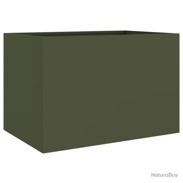 Jardini�re bac lit sur�lev� plantes fleurs terrasse jardin olive 62 x 40 x 39 cm acier vert 02_0038