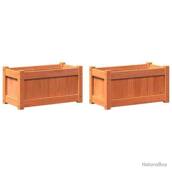 Jardini�re bac lit sur�lev� plantes fleurs jardin terrasses lot de 2 cire bois de pin massif marron