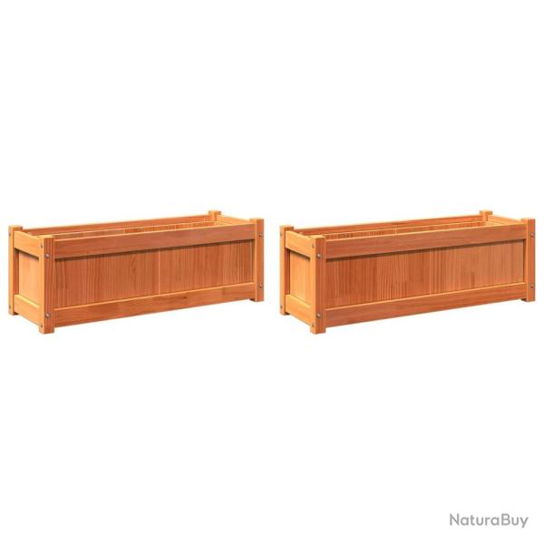 Jardini�re bac lit sur�lev� plantes fleurs jardin terrasses lot de 2 cire bois de pin massif marron