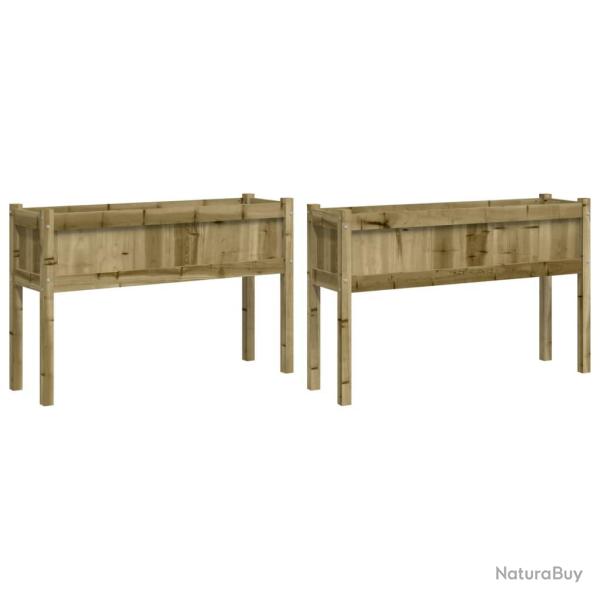 Jardini�re bac lit sur�lev� plantes fleurs jardin terrasses lot de 2 avec pieds bois de pin impr�gn