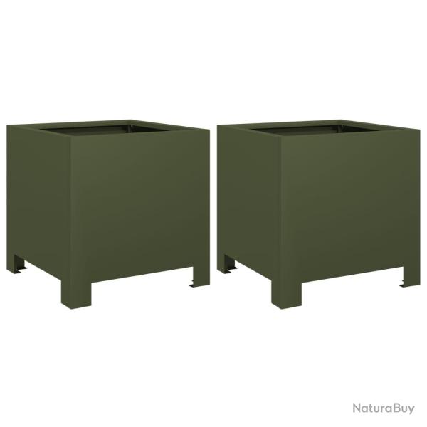 Jardini�re bac lit sur�lev� plantes fleurs jardin terrasses lot de 2 olive 30 x 30 x 30 cm acier ve